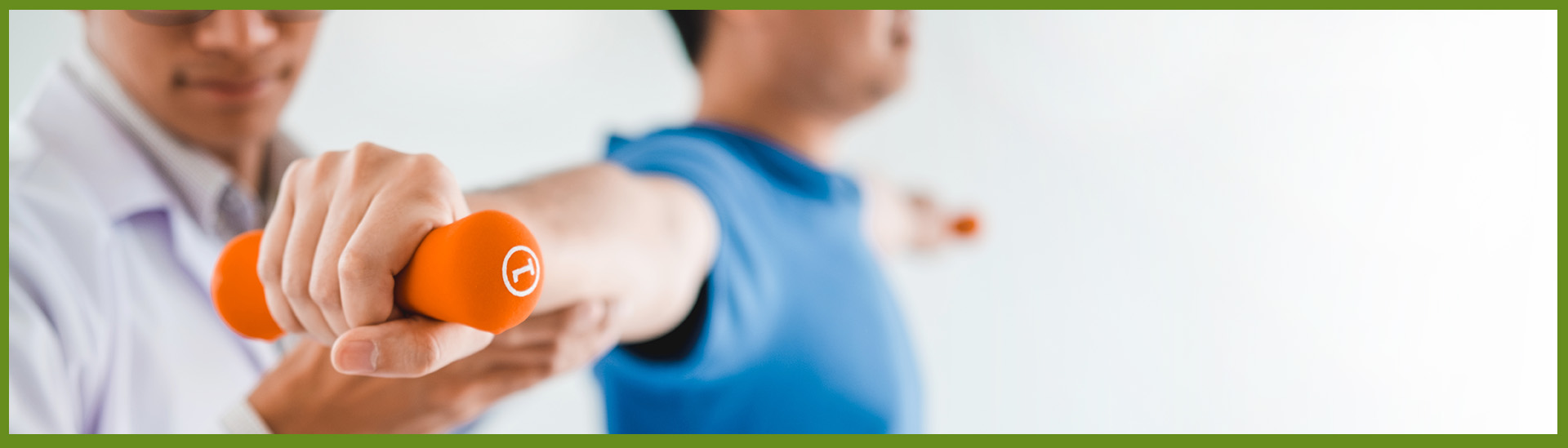 man receiving assistance with hand weights